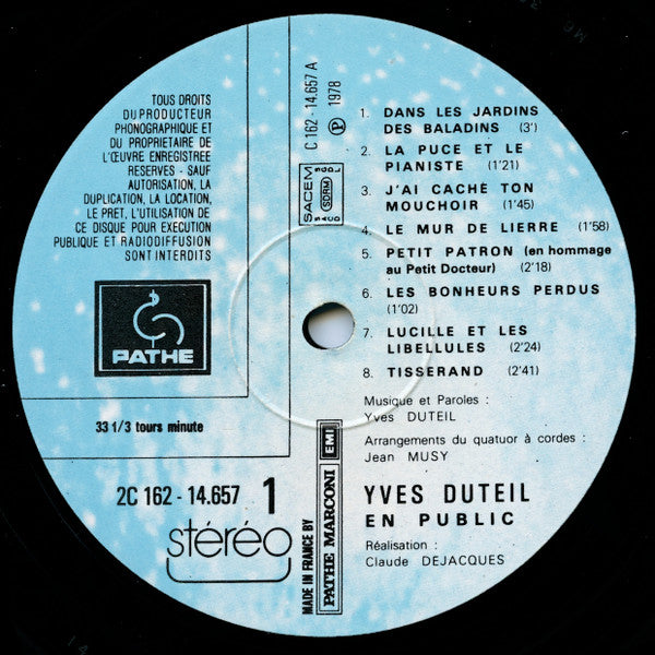 Yves Duteil – En Public [Vinyle 33Tours] - flash vidéo