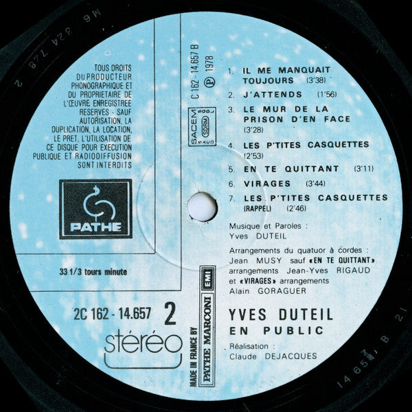 Yves Duteil – En Public [Vinyle 33Tours] - flash vidéo