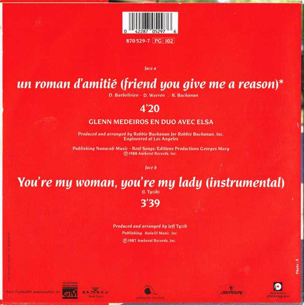 Glenn Medeiros En Duo Avec Elsa (2) – Un Roman D'amitié (Friend You Give Me A Reason) [Vinyle 45 Tours]
