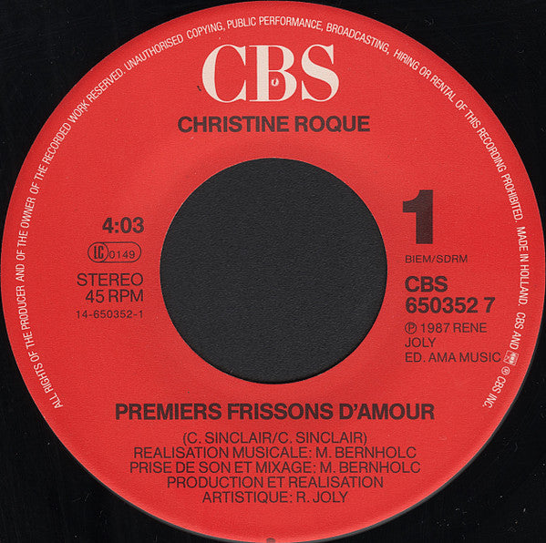 Christine Roque – Premiers Frissons D'Amour [Vinyle 45Tours]