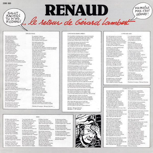 RENAUD - DISQUE VINYLE 33T BANLIEUE ROUGE / MANU / LE RETOUR DE GERARD