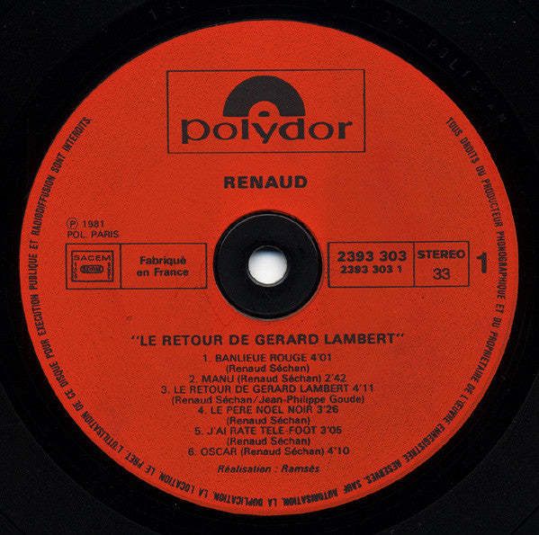 Renaud –Le Retour de Gérard Lambert [Vinyle 33Tours]