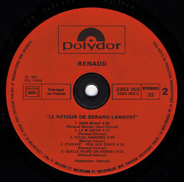 Renaud –Le Retour de Gérard Lambert [Vinyle 33Tours]