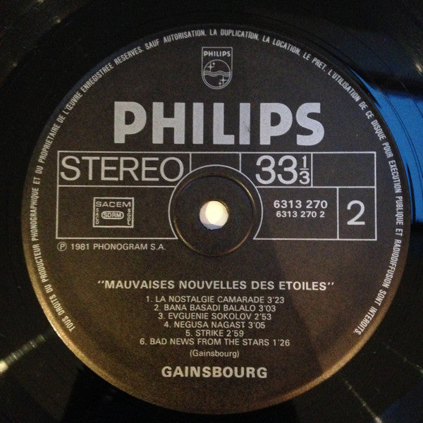 Gainsbourg –Mauvaises Nouvelles Des Étoiles [Vinyle 33Tours] - flash vidéo