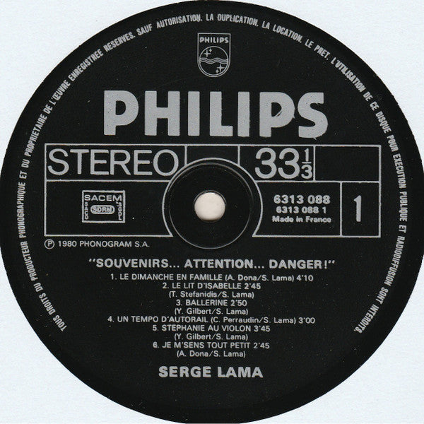 Serge Lama –Souvenirs... Attention... Danger ! [Vinyle 33Tours]