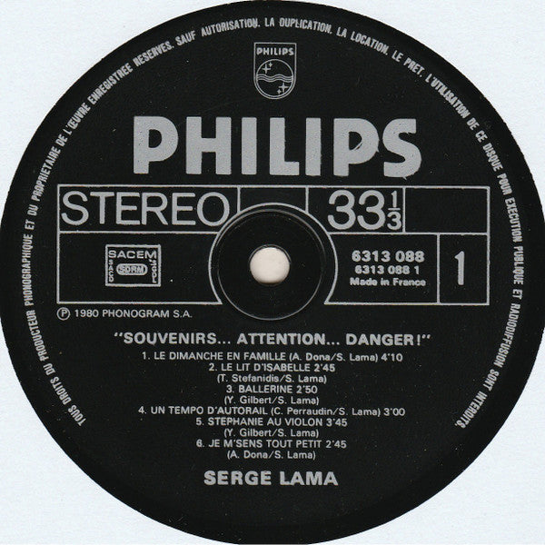 Serge Lama –Souvenirs... Attention... Danger ! [Vinyle 33Tours] - flash vidéo