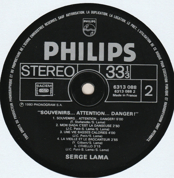 Serge Lama –Souvenirs... Attention... Danger ! [Vinyle 33Tours]