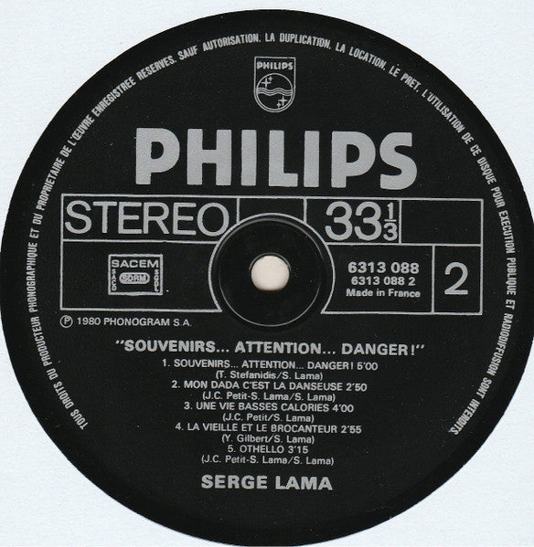 Serge Lama –Souvenirs... Attention... Danger ! [Vinyle 33Tours] - flash vidéo