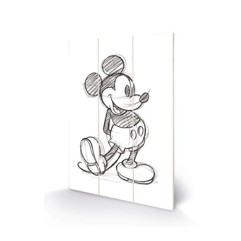 Mickey Mouse - Croquis Impression sur Bois 20 X 29.5 cm - flash vidéo